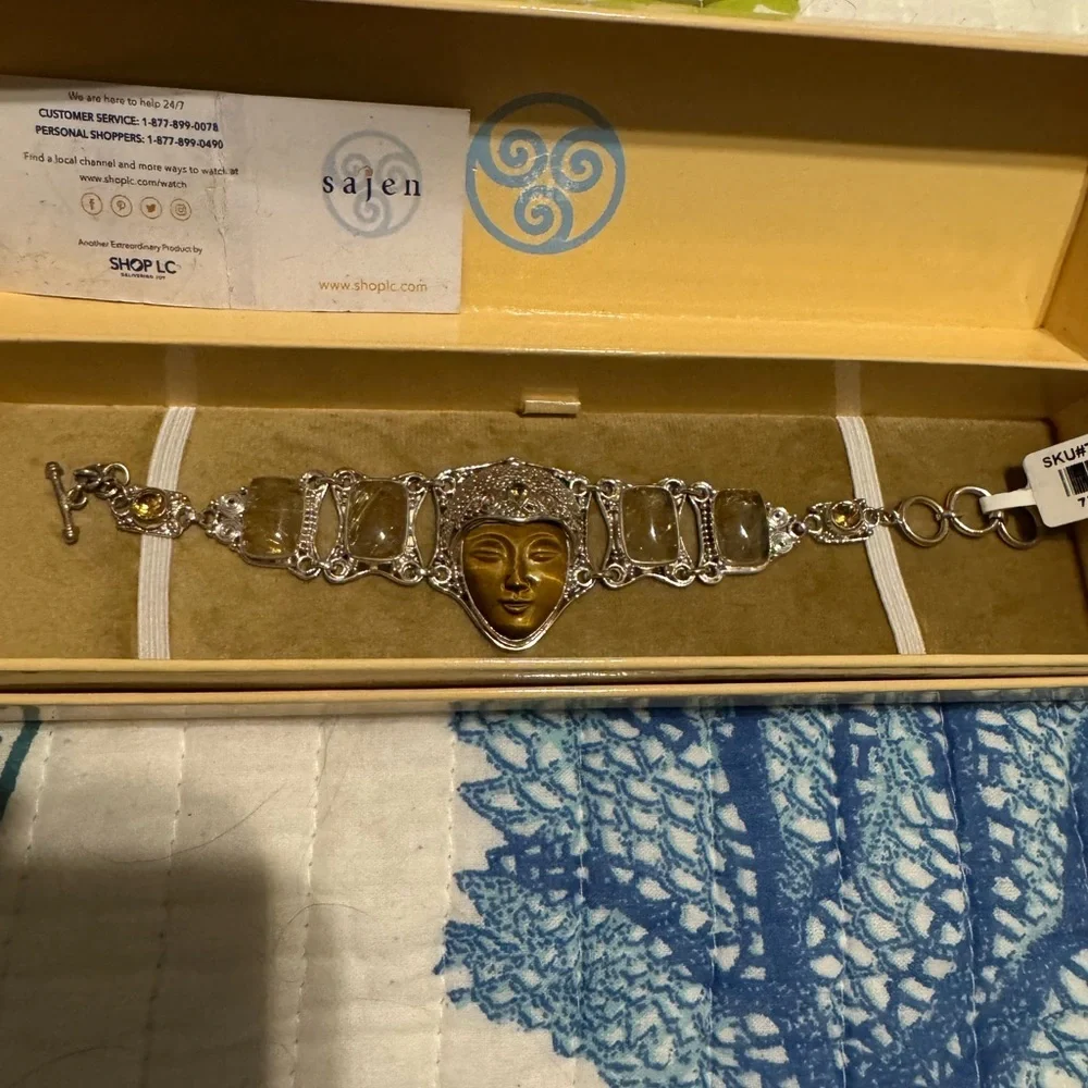 Sajen Sterling Bracelet with Brown Tiger’s Eye and Silver Accents